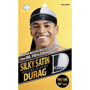 Dream Men Durag Smooth  Thick Black  White